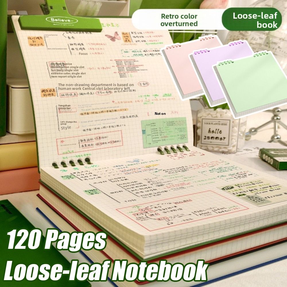 Graph Paper Pad - 多機能 120 ページルーズリーフノートブックカラー取り外し可能な日記帳グリッドインナーページフリップアップハンドアカウントブック学生用