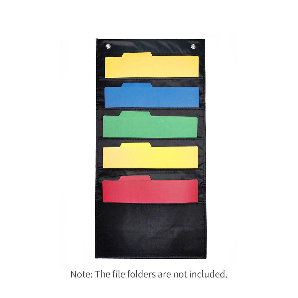 File Folder Hanging - ハンギングウォールファイルオーガナイザーオフィス用の大きな5ポケット収納ポケットチャート2ハンガーフォルダーホルダードキュメント
