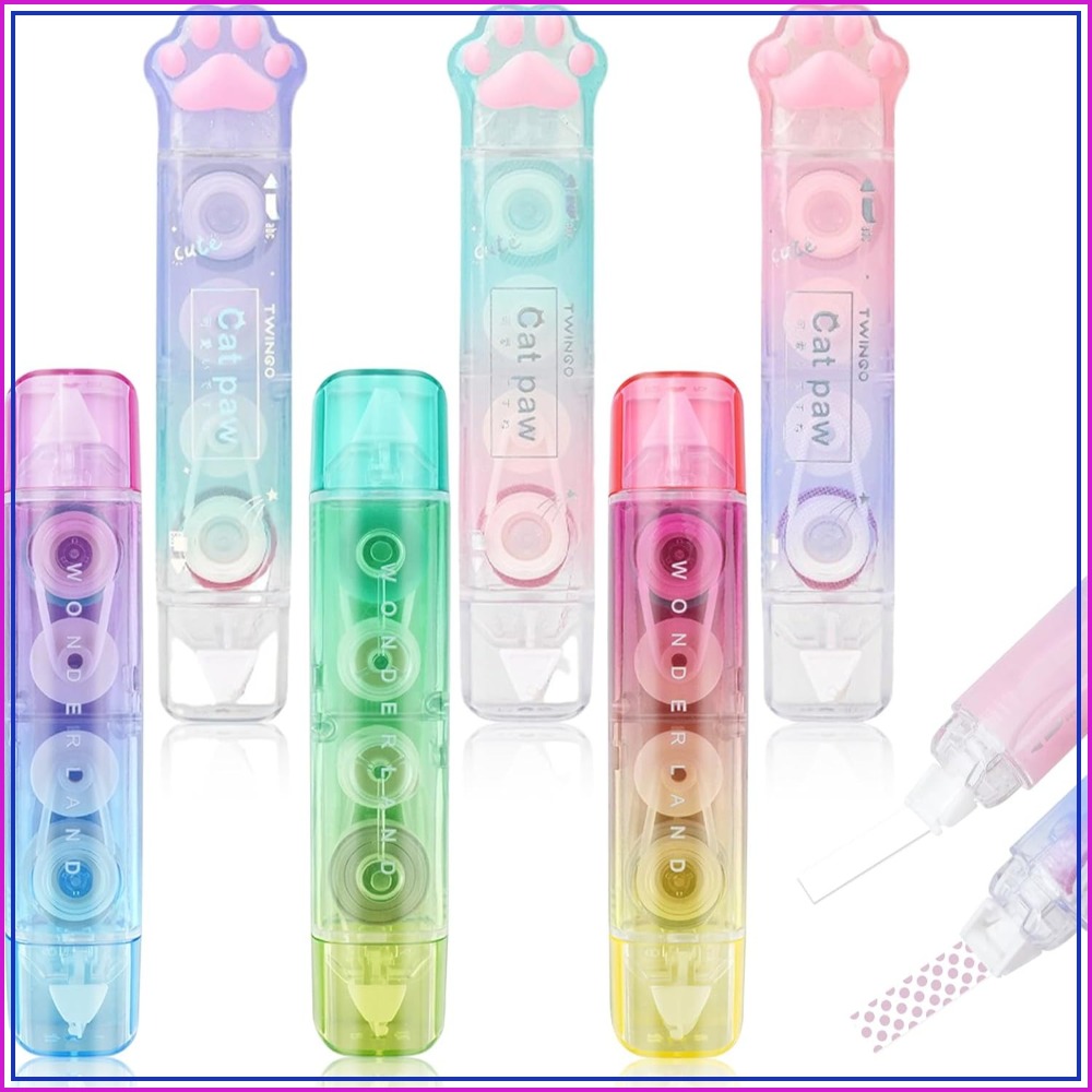 Correction Tape Roller - 6個入り修正テープ、両面粘着付き2in1テープローラー、学校、オフィス、スクラップブック用品用のかわいい猫の足デザイン