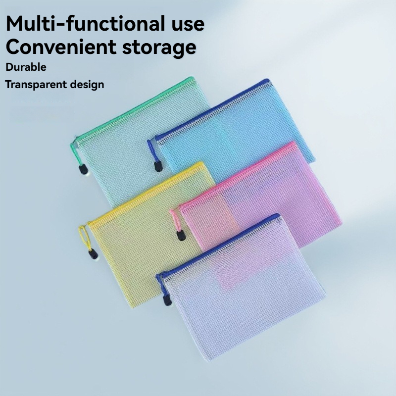 Portfolio Folder Zip - 5 個文具収納フォルダーファイルメッシュジッパーポーチ A4/A5/A6 ドキュメントバッグジップファイルフォルダー学校事務用品