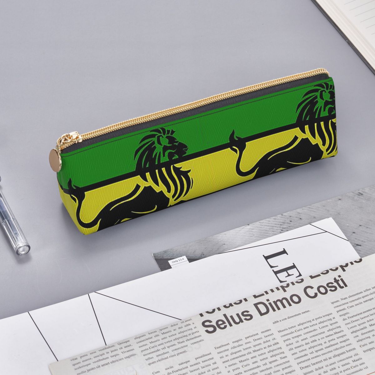 Lion Stationery & Office Supply(Kunshan)Co.Ltd - 黒いラスタライオンとラスタ旗のジャマイカ・レゲエ柄ペンケース、ペンポーチ、収納文具、ペンボックス、子供用学校用ペンバッグ