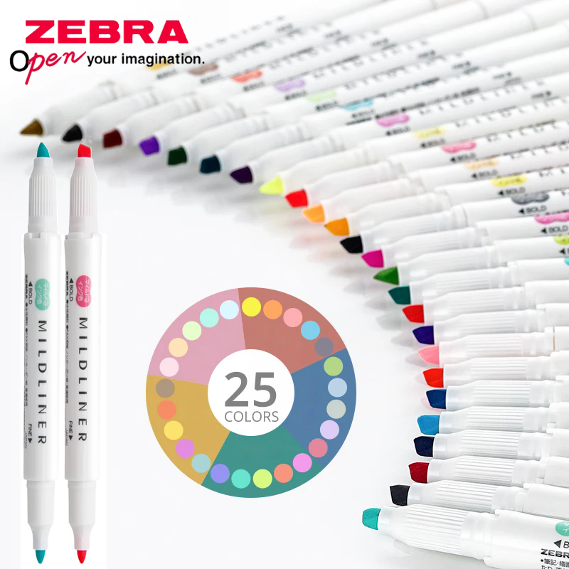 Zebra Pen Mildliner - 25 色日本ゼブラマイルドライナーハイライター水性マーカーペン WKT7 パステルハイライターセット学用品かわいい文具