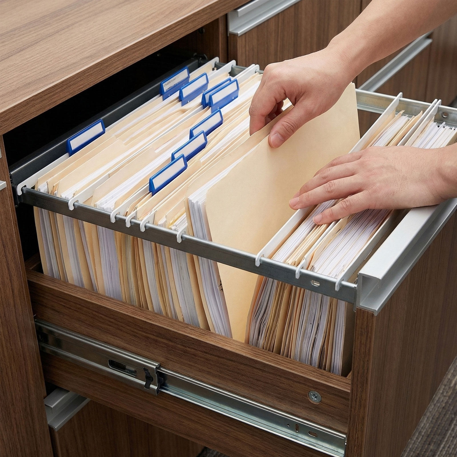 File Folder Hanging - 12個入りプレミアム金属製ファイルオーガナイザーレール、オフィス・家庭・書斎用の吊り下げ式フォルダーバー、デスクトップ書類整理、効率的なワークスペース