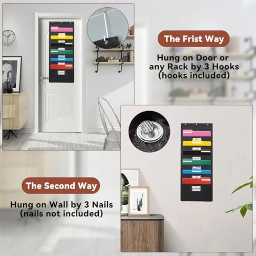 黒色の壁掛けファイルオーガナイザー（6ポケット付き）、2パッ - File Folder Hanging のレビューと価格