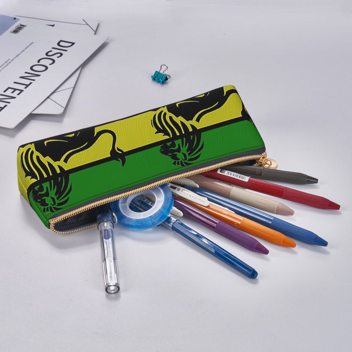 黒いラスタライオンとラスタ旗のジャマイカ・レゲエ柄ペンケース - Lion Stationery & Office Supply(Kunshan)Co.Ltd のレビューと価格